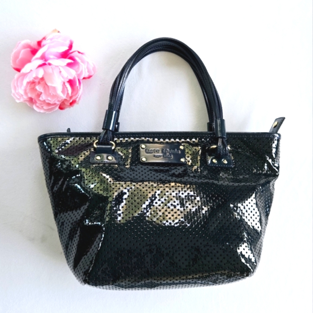 ♠️Kate Spade Patent Leather Satchel Perforated Navy Handbag
